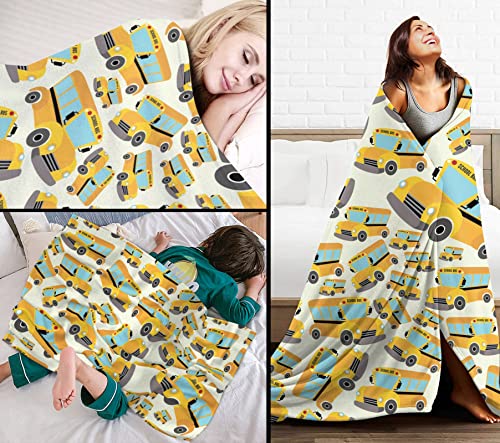 Image of School Bus Blanket - Ultra Soft Flannel Fleece Throw for Kids, Toddlers & Adults - Cozy Plush Blanket for Bed, Sofa, Couch - Bus Driver Gift, Wheels on Bus Blankets, Lightweight & Breathable, 40 inchx50 inch