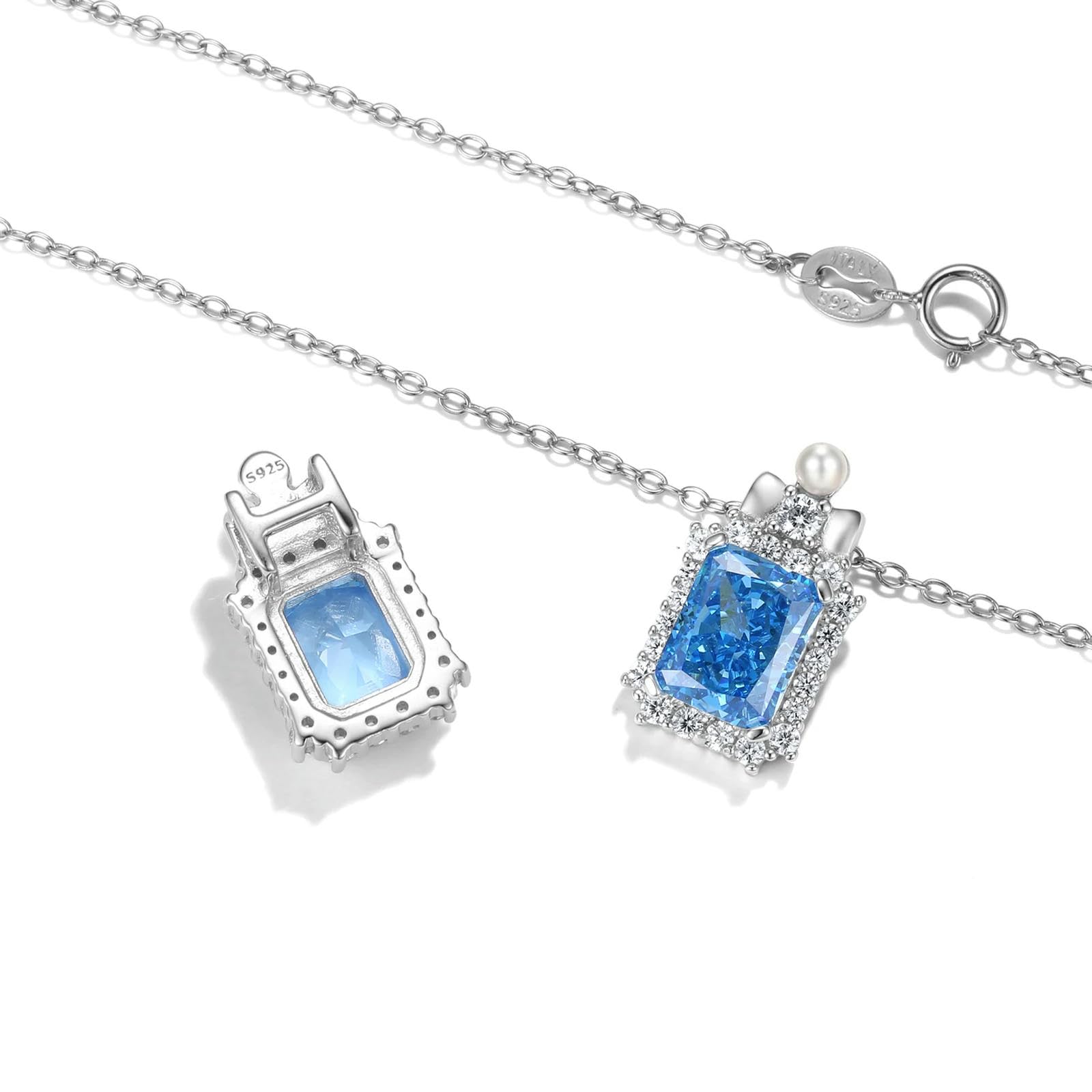 Colgante De Piedra De Alto Carbono Brillante Cuadrado Azul De Plata De Ley 925 Para Mujer, Regalo De Cumpleaños, Joyería Fina, Cadena