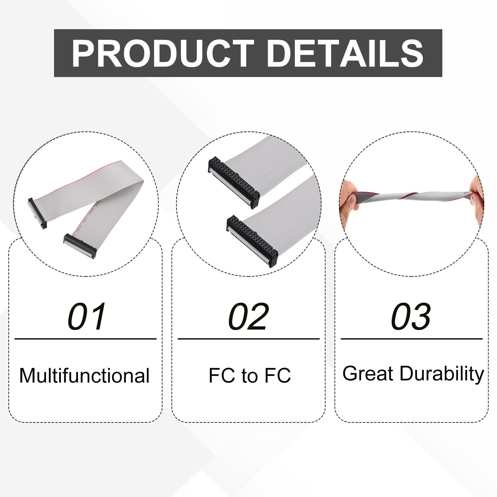 sourcing map 5 cavi a nastro piatti IDC, 34 pin, passo 2,54 mm, lunghezza 30 cm, FC a FC doppio femmina, cavo a nastro piatto, per elettronica industriale, grigio