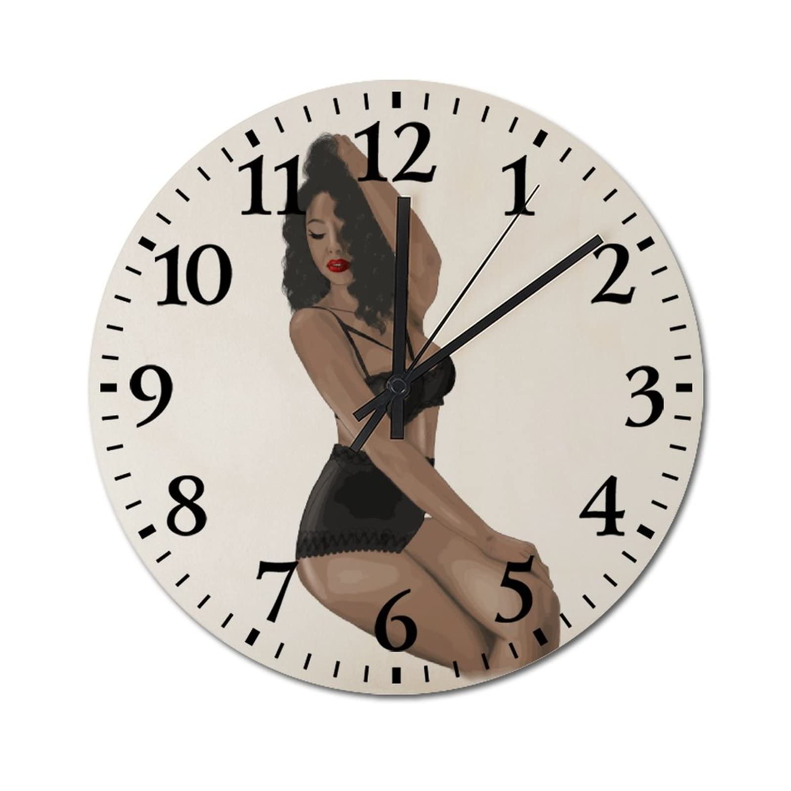 Horloge Murale Pinup Girl Silencieuse de 25cm Ronde pour la Cuisine et le Salon