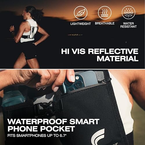 Miniatura 7 de Chaleco con soporte para teléfono para correr con botella de agua de 17 onzas líquidas  Chaleco de hidratación reflectante  Ajustable  Ligero  6