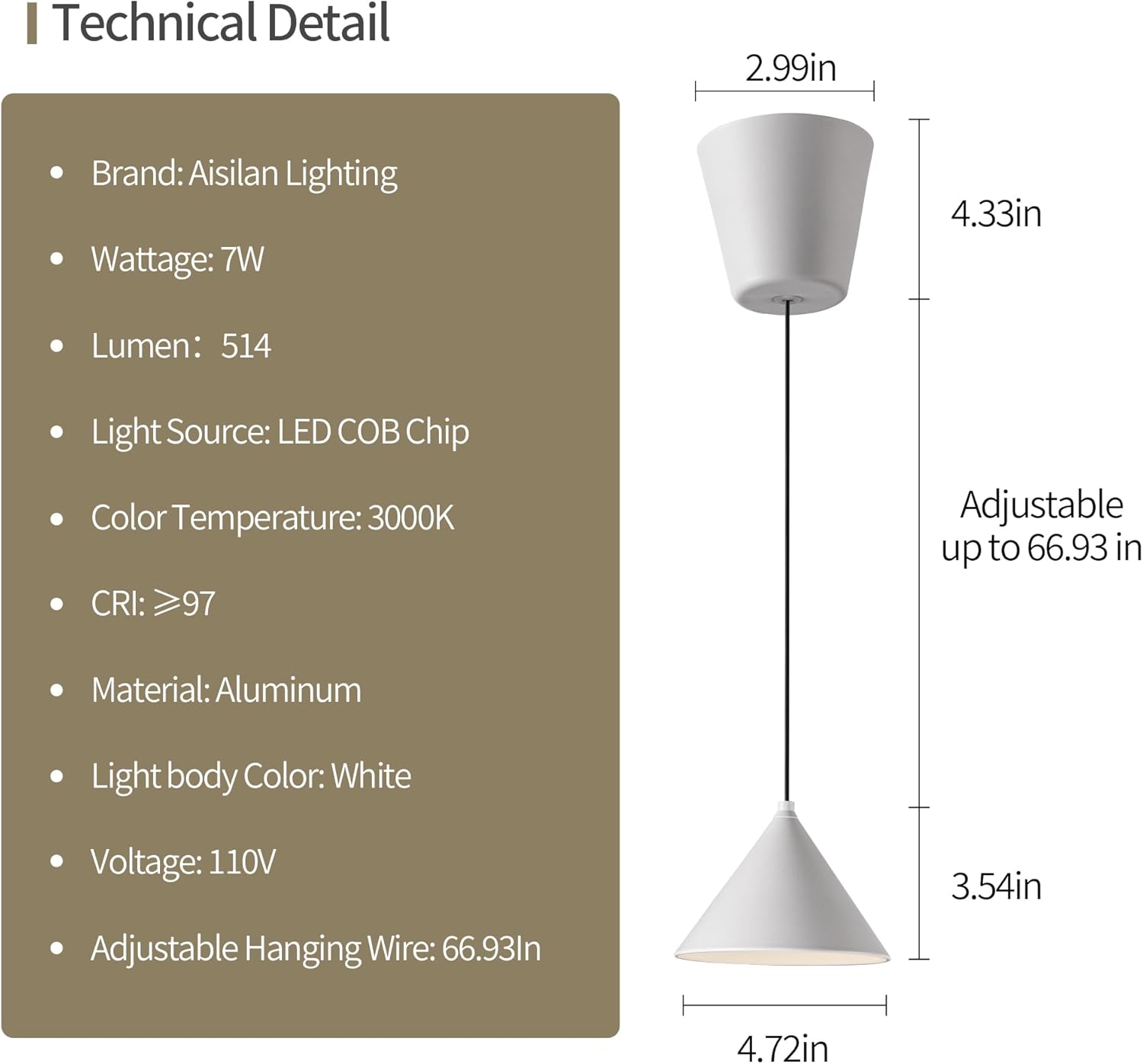 Aisilan Mini Dimmable Pendant Light Fixtures, Modern Pendant Lights Kitchen Island, 7W LED Pendant Lighting for Bedroom Bathroom Bar Dining Room Living Room, White, 3000K