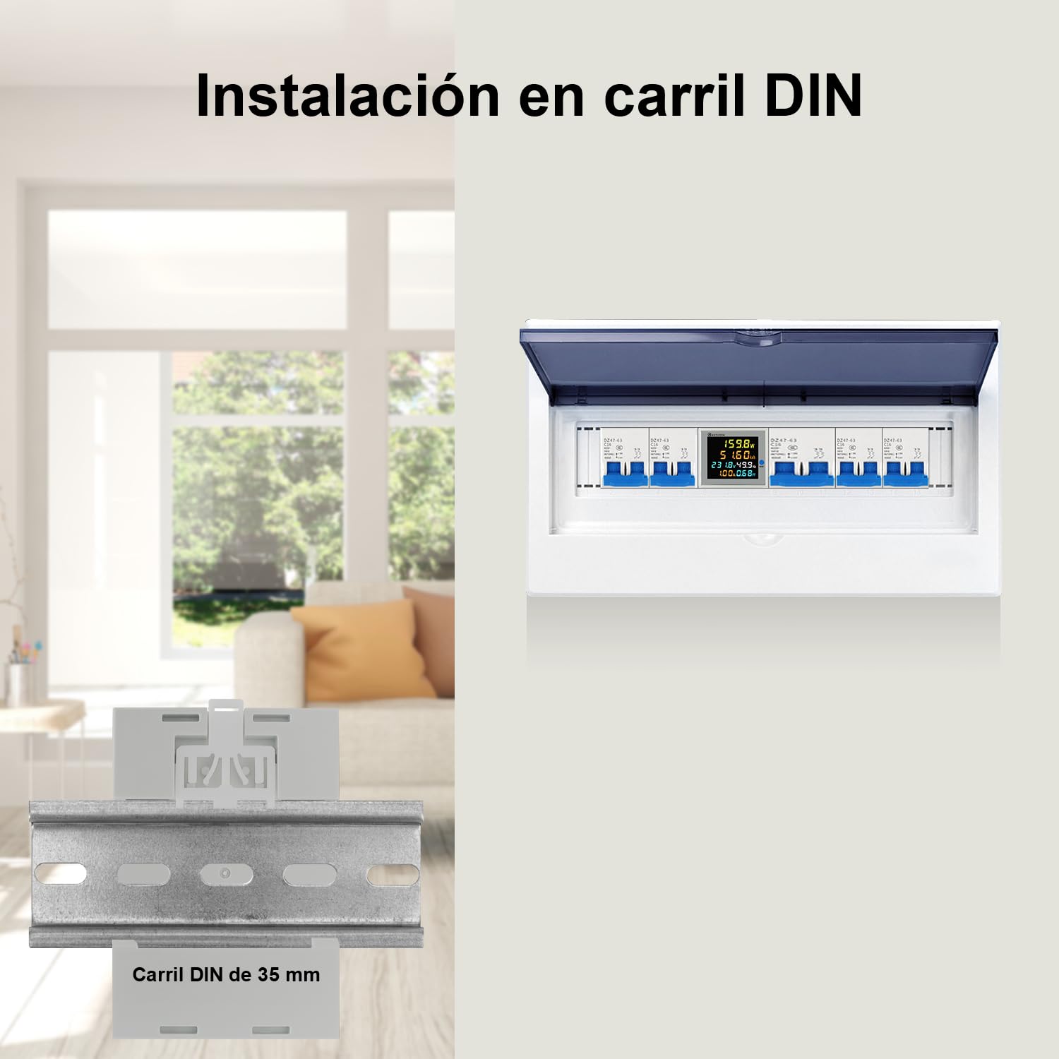 KETOTEK Medidor de Energía Digital 6 en 1 AC40-300V 100A Voltímetro Amperímetro Carril Din, Contador Eléctrico Monofásico Medición del Consumo de Voltaje Corriente Factor de Potencia Frecuencia