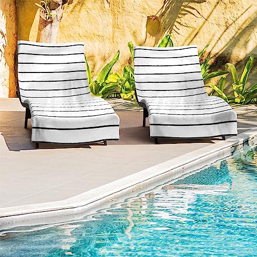Arkwright Las Rayas Chaise Lounge Cover - (Pack Of 2) 100% Cotton Terry Towel Pool Chair Covers For Outdoor Beach Furniture, 30 X 85 In, Dark Grey #TOP1