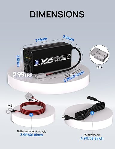 Miniatura 9 de ECO-WORTHY Cargador de batería de litio de 12 V 20 A, cargador de batería LiFePO4 de 14.6 V con conector rápido, automático inteligente y