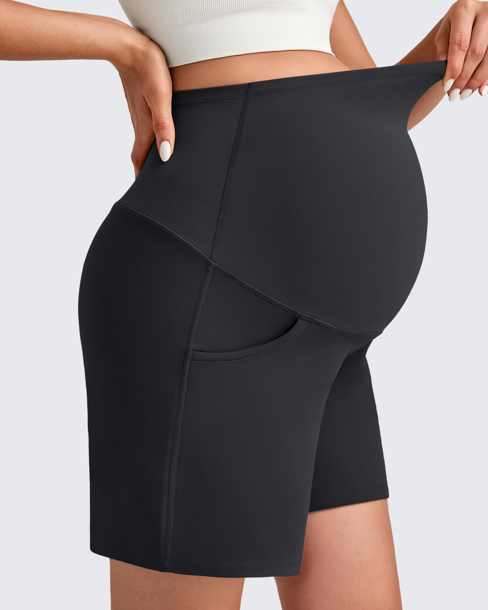 G4Free Pantalones cortos de maternidad con bolsillos sobre el vientre, elásticos de 6 pulgadas, pantalones de yoga para embarazo, entrenamiento atlético