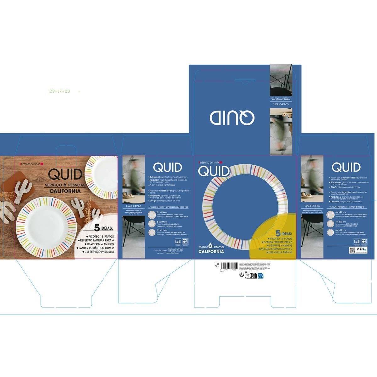 Quid California Service de table en porcelaine 18 pièces pour 6 personnes Passe au micro-ondes
