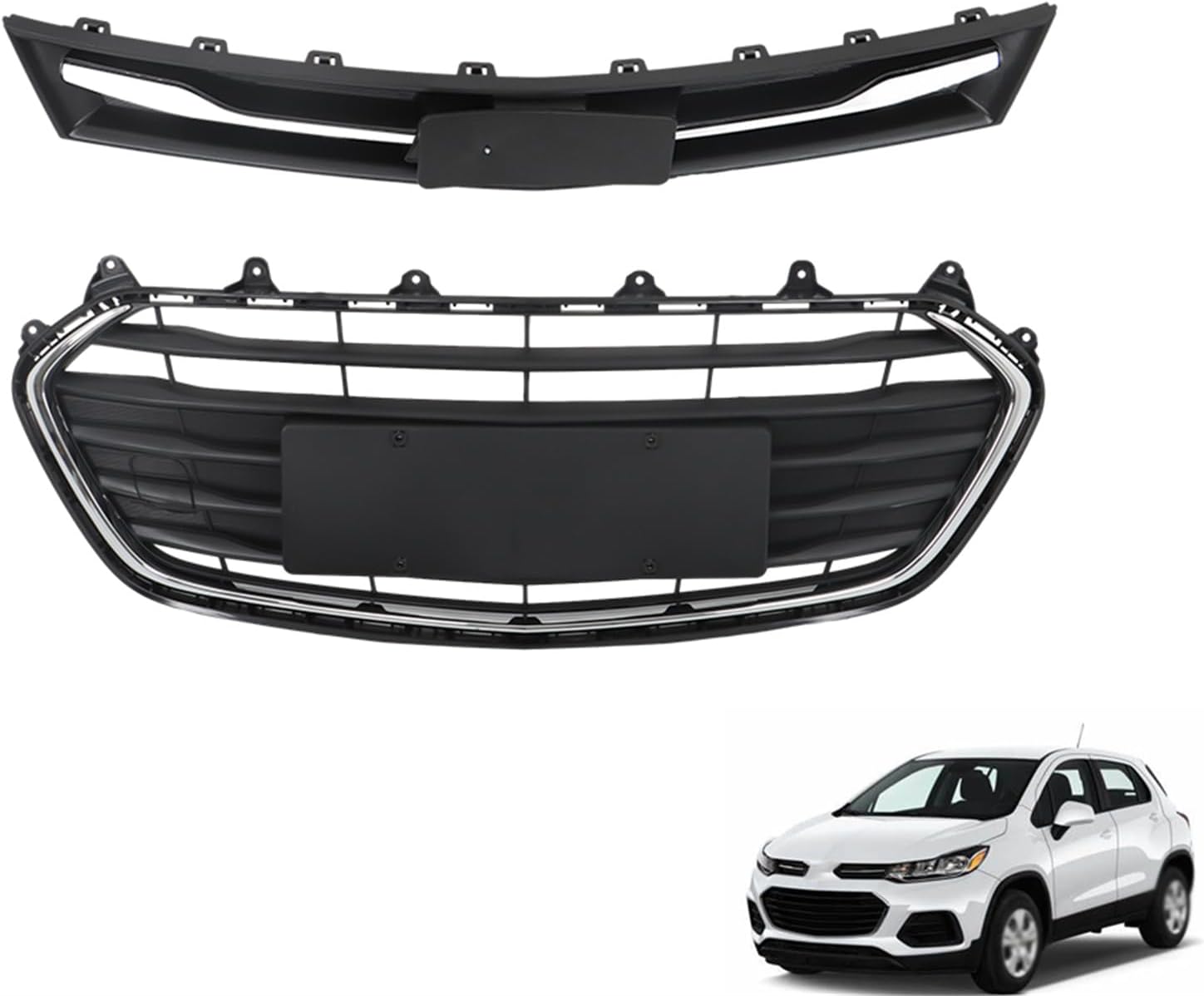 Front Bumper Upper & Lower Grille - Automotive Grilles Grill Set 2-Pack Replacement for Trax LS LT Premier Sport Utility 4-Door 2017-2021, Black & Chrome