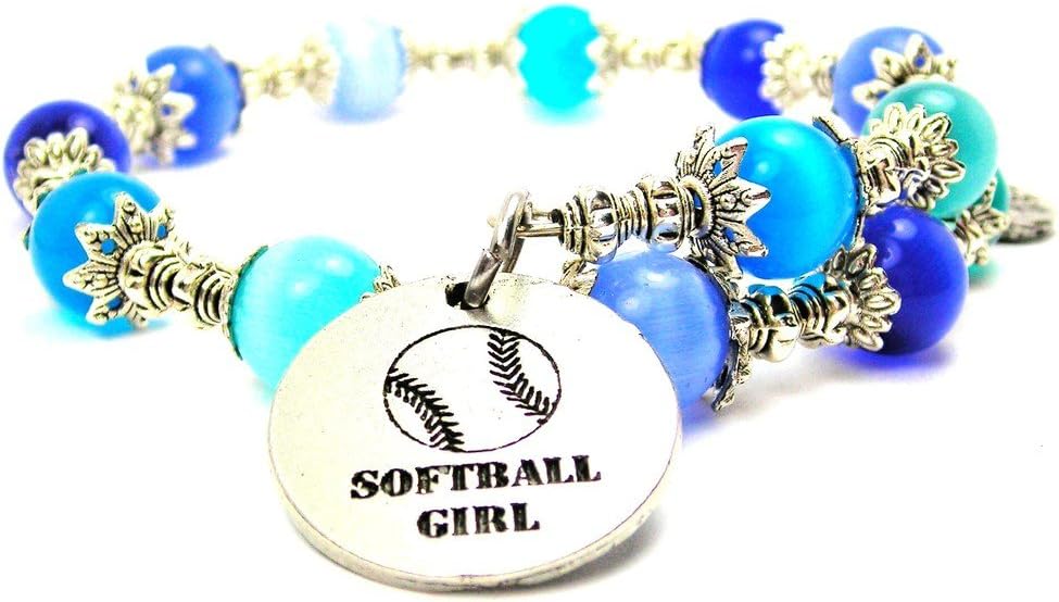 ChubbyChicoCharms Softball Girl Cat's Eye Wrap Charm Bracelet in Sapphire Blue and Aqua Blue