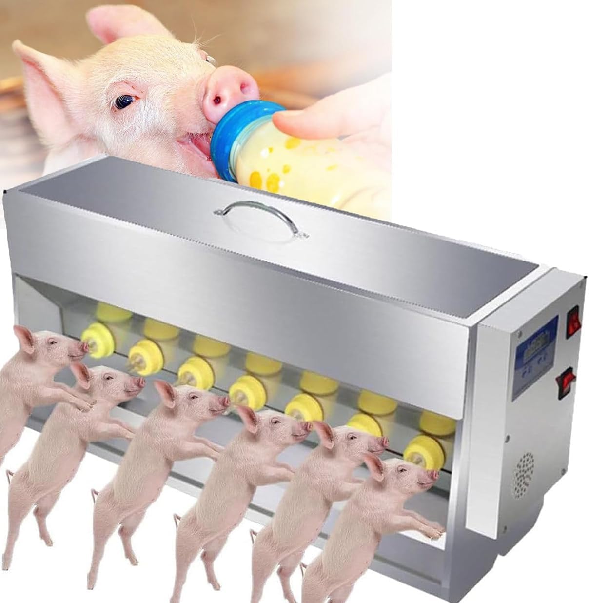Double-Side 10/14 Nipples Piglets Milk Feeder, Automatic Piglet Nursing Milking Machine, Constant Temperature Stainless Steel Breast Feeder with Sound,14Nipples-14Nipples