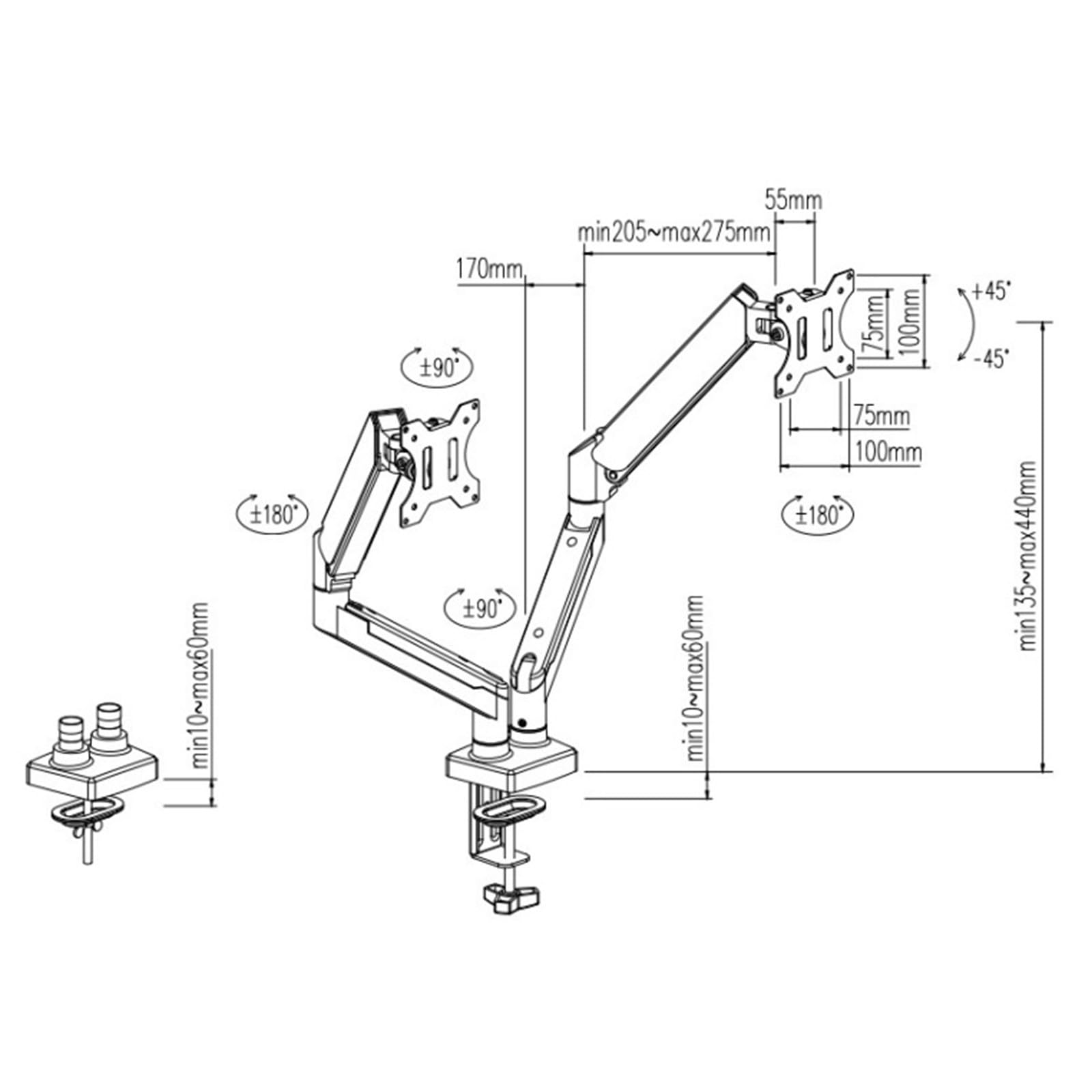 Il braccio dello schermo supporta 2-9 kg di peso Heavy Duty morsetto da scrivania per monitor da 33-32 pollici 360 rotazione regolabile inclinazioni girevoli funzionalità intervalli braccio monitor