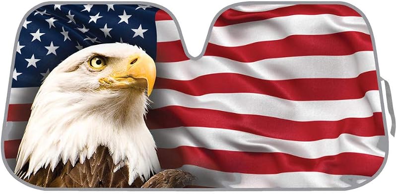 USA Patriotic American Flag Sun Visor for Car Windshield Cover - Bald Eagle Truck Window Shade 4th of July Car Flag Sun Visor for Truck Windshield Sunshade - Accordion Windshield Sun Shade 58 x 28
