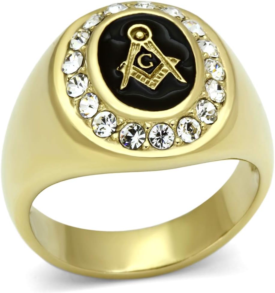 Men's Textured Masonic Lodge Freemason Signet Nugget Ring in Hypoallergenic Silvertone Stainless Steel Ornate Statement Ring