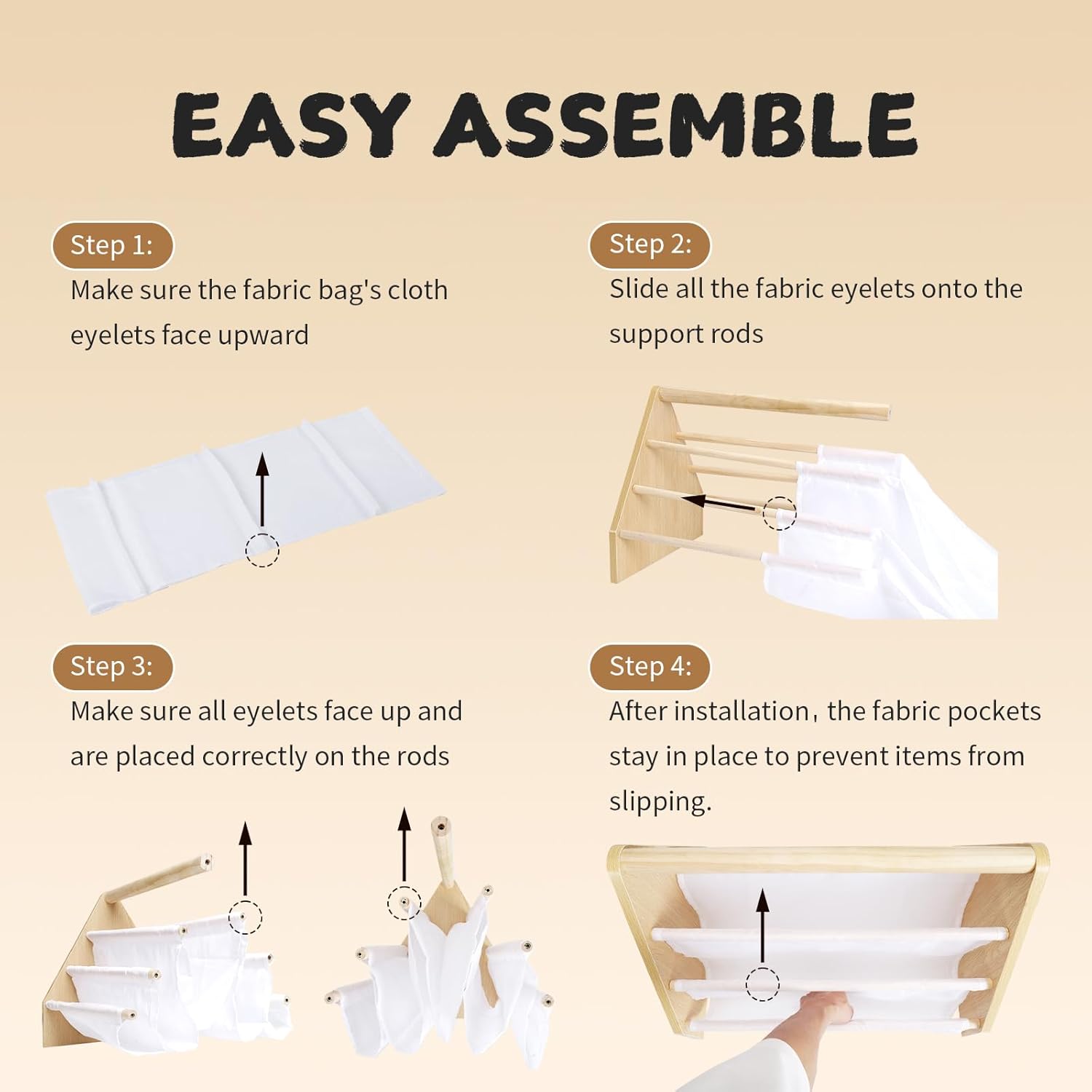 Kids Bookshelf, 19" Nursery Book Shelves for Toddler Rooms, with Deep Fabric Pockets, Montessori Book Shelf for Baby Room, Reading Corner or Playroom Decor