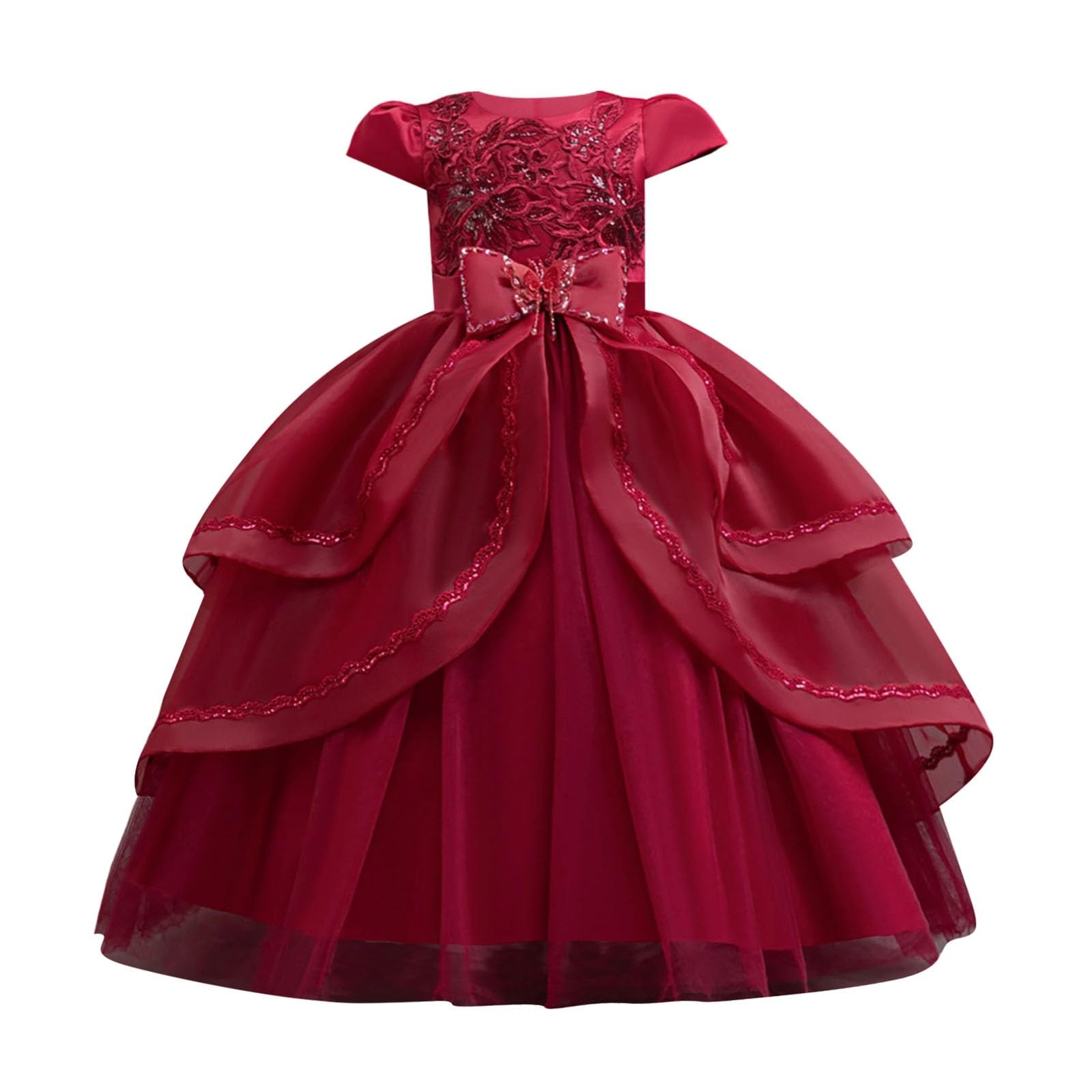 Vestido de niña con lentejuelas y bordado floral, elegante para fiestas formales, bodas y eventos especiales, falda completa forrada, cierre trasero con cremallera, disponible en tallas 3 a 6 años