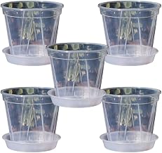 ateena Plastic Flower Pot, Slit Pot, Transparent Pot, Plastic, Potted Plants, Pot, No. 4, No. 5, with Bottom Tray, 5-Piece Set D (10cm)