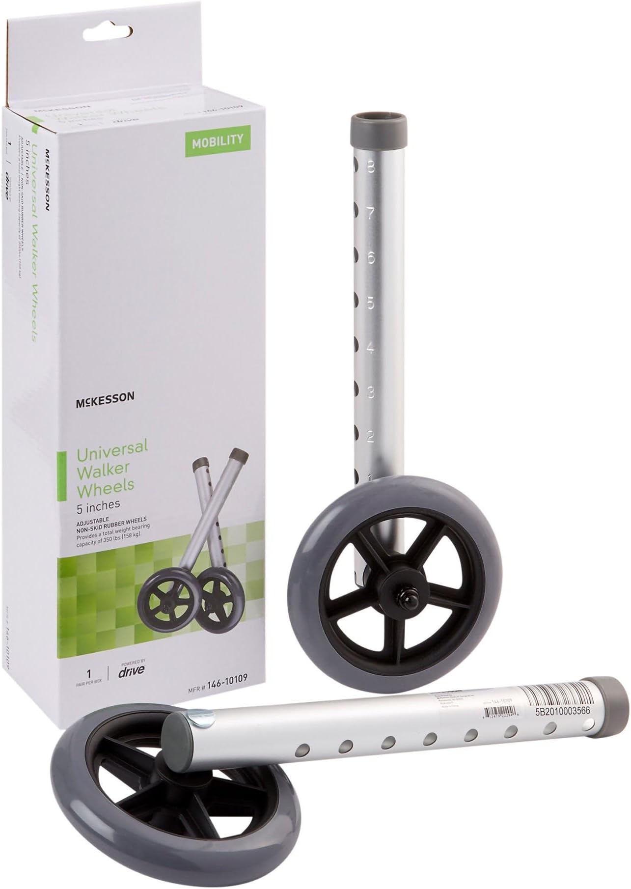 McKesson Universal Walker Wheels, Adjustable, Caster Wheels, 5 in, 1 Pair | Walker Wheel,Silver,Not Made with Natural Rubber Latex