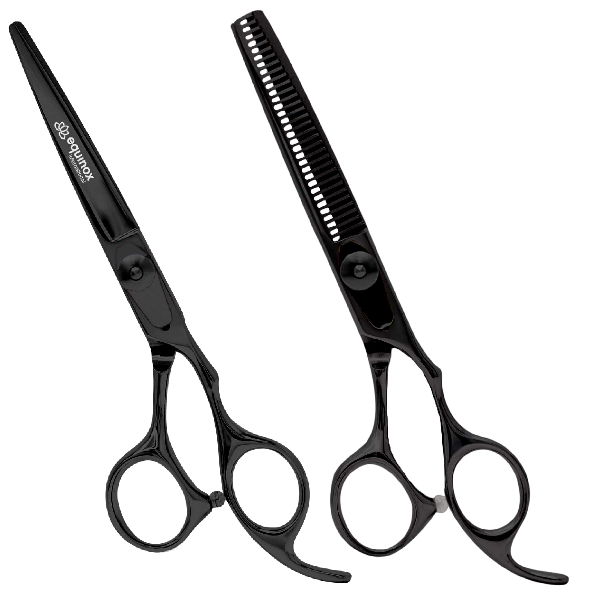 Equinox Série Razor Edge Lot de ciseaux de coupe de cheveux professionnels – Ciseaux de coiffure et de coiffeur, ciseaux à effiler – 16,5 cm – Pour homme/femme/enfant/salon et maison (noir)