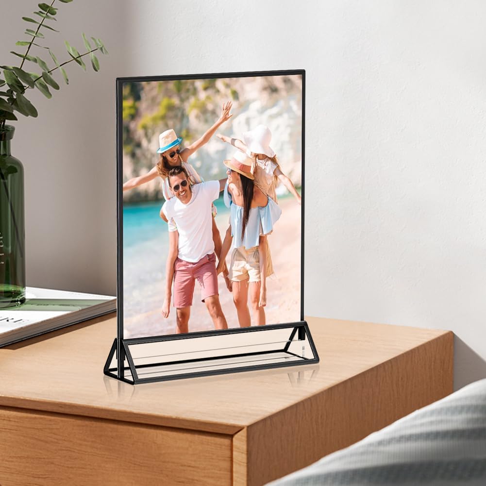 16 Pack 5x7 Acrylic Black Sign Holders, Clear Acrylic Wedding Table Number Holder Double Sided Display Picture Frames Sign Holders Stand Desktop Table Menu Wedding Christmas Party Restaurant