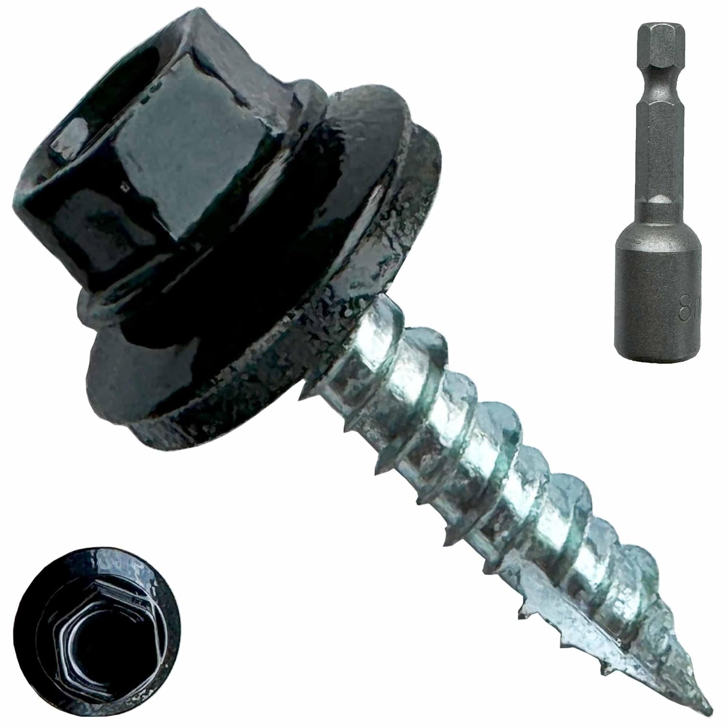 BRAUNY BOY Black Metal Roofing Screws #10 × 1 Inch, Rubber Washer, Sharp Point, Metal to Wood Siding Screws – Qty