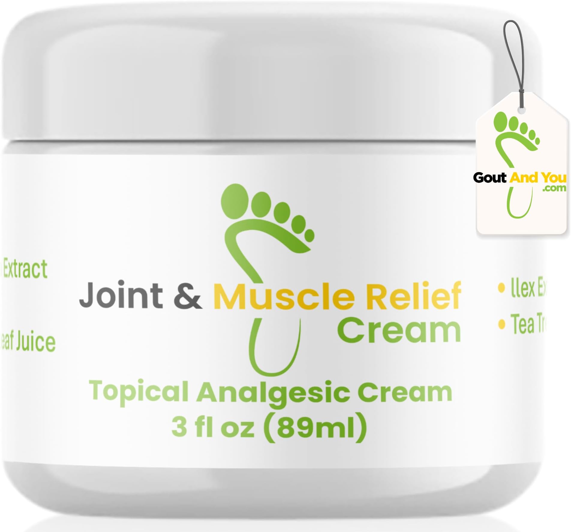 Gout and You Relief Cream for Joint Discomfort, Flare-Ups, Tendon - Fast Acting Muscle Ache Relieving Rub with Arnica/Ilex Leaf Extract, Aloe Vera and Tea Tree Oil