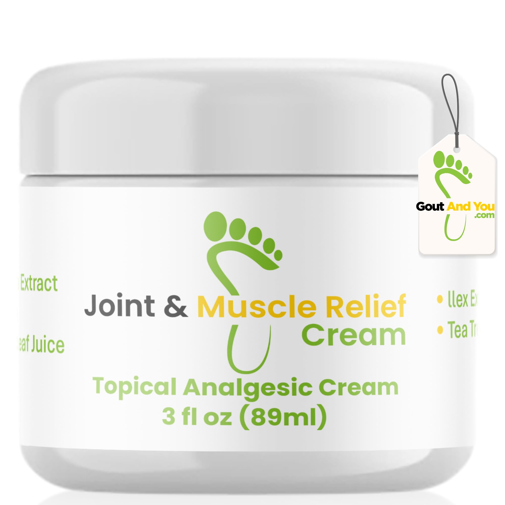 Gout and You Joint & Muscle Relief Cream - Fast Acting Joint Discomfort and Muscle Ache Relieving Rub with Arnica/Ilex Leaf Extract, Aloe Vera and Tea Tree Oil