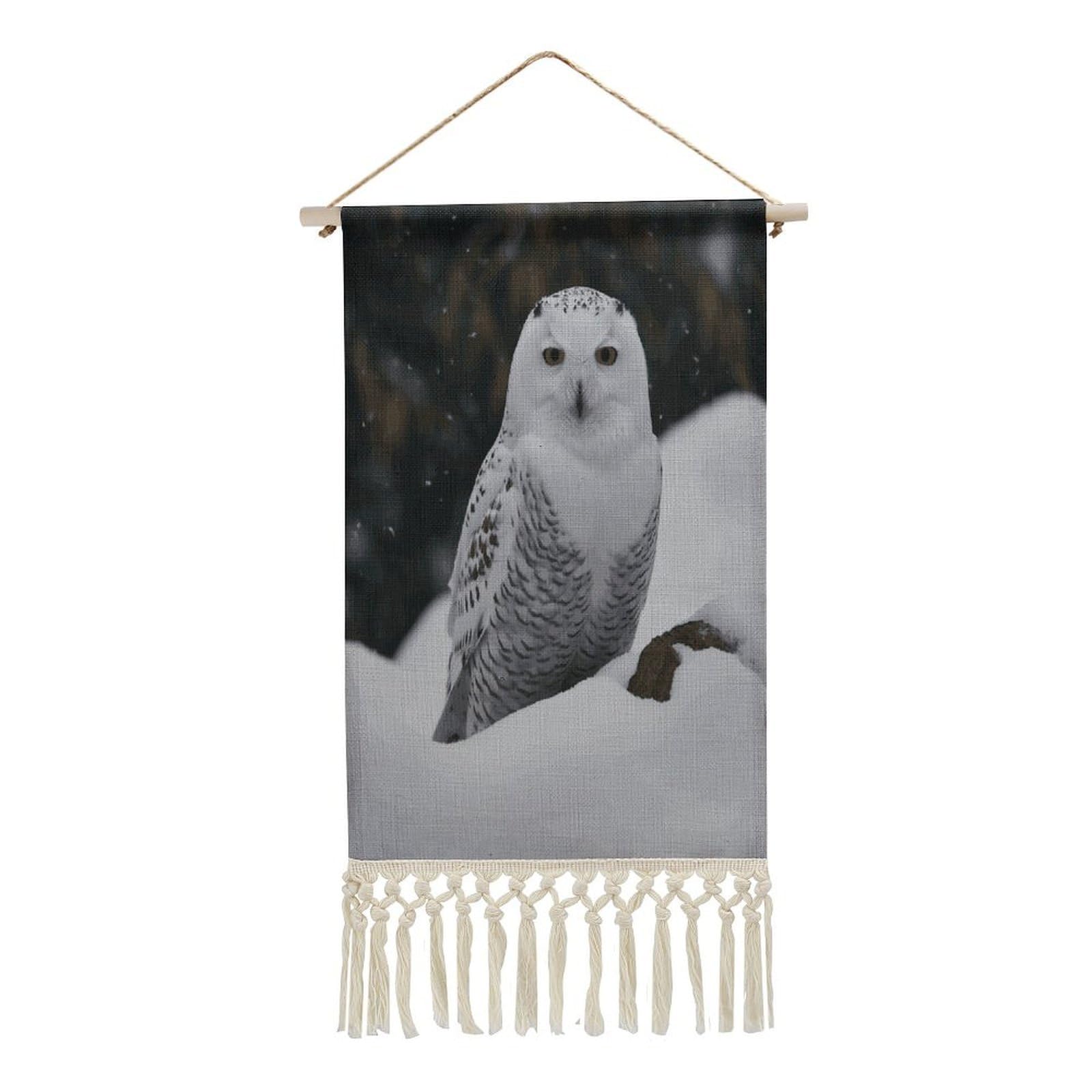 FekiLoot Snow Owl Wall Art Print Decor Art Tapestry with Tassel Cotton Linen Hanging Poster Vintage Aesthetic Wall Art Poster Rustic Wall Art Decor for Home Bedroom Living Room Office