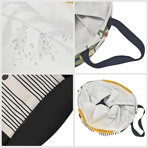 Miniatura 5 de Cesta de baño redonda de mediados de siglo, estilo bohemio, plegable, con asas, moderna, abstracta, con asas, impermeable, independiente, color