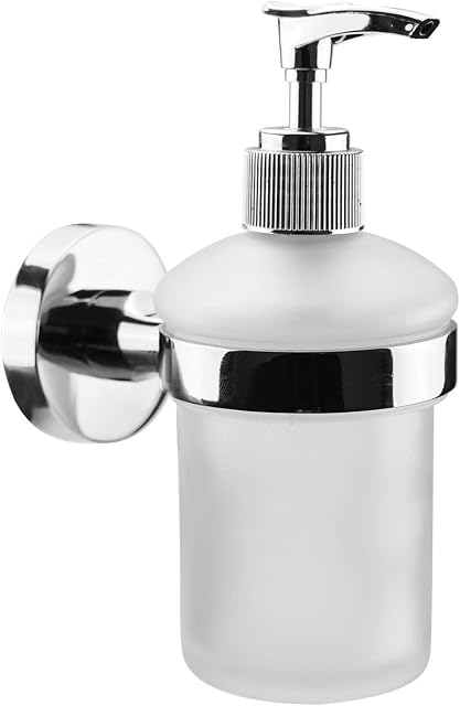Tebery Liquid Soap Dispenser, Small Metal and glass Soap Pump for the Main and Guest Bathroom, Modern Hand Soap Bottle for Bathroom or Kitchen Sink, Frosted/glass