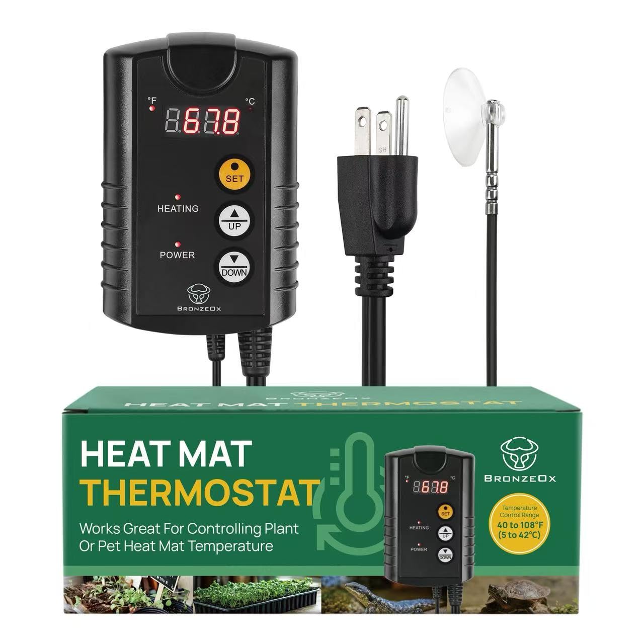 Digital Thermostat Temperature Controller for Heat Mats, 1000W ETL Listed – Precise Temperature Control for Seed Germination, Reptiles & Brewing (Heat Mat Not Included)