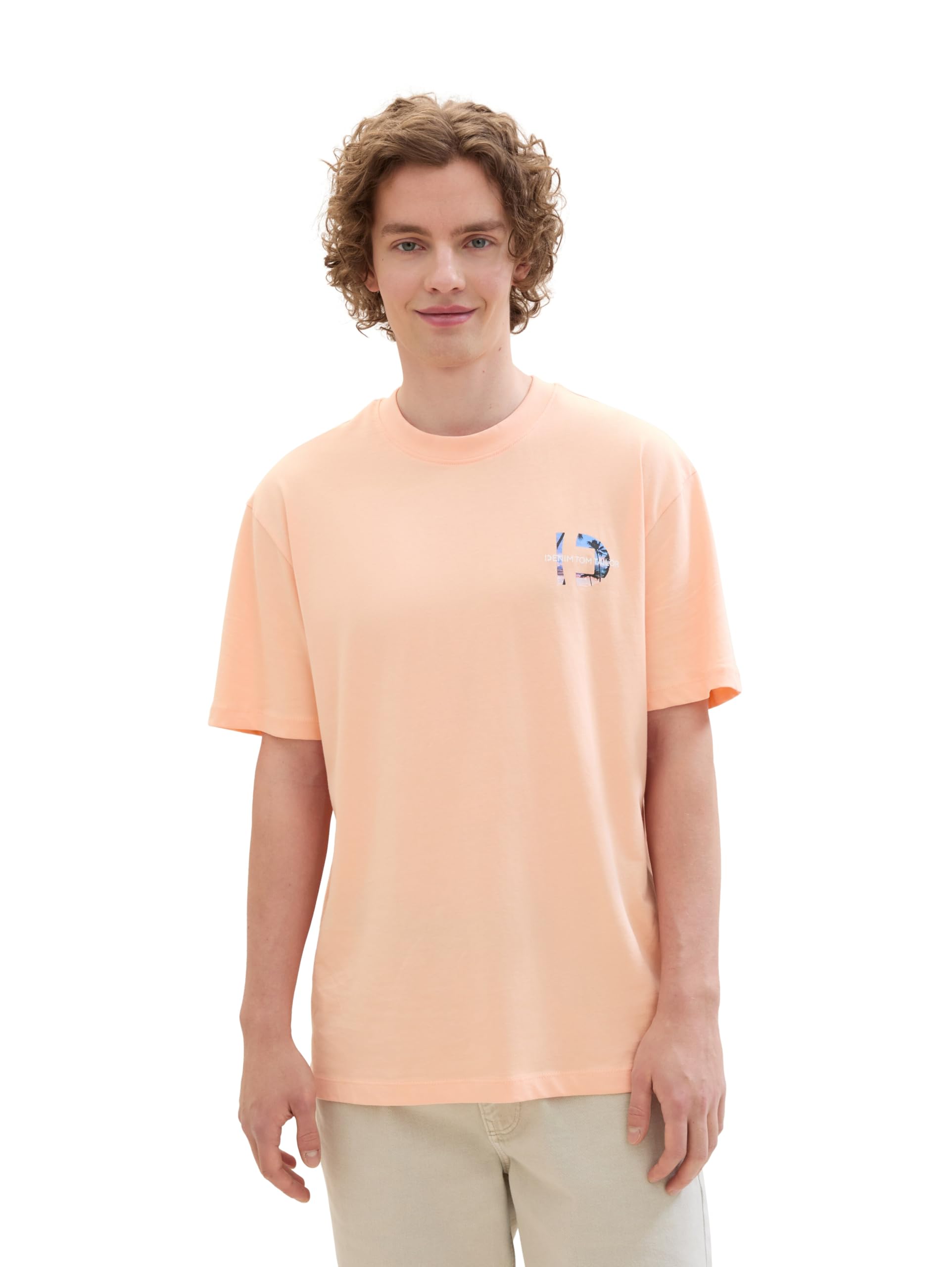 TOM TAILOR Denim Men's Summer T-Shirt with Photo Print on the Back, 31080 - Sunny Apricot, M