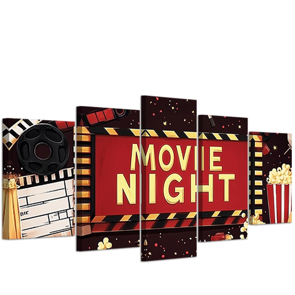 CXHOSTENT Film-Leinwandkunst Heimkino-Wanddekoration 5-teilig Filmnacht-Bilder Popcorn-Poster Film-Kunstwerk Heimdekoration gerahmt (20x35cmx2 20x45cmx2 20x55cmx1)