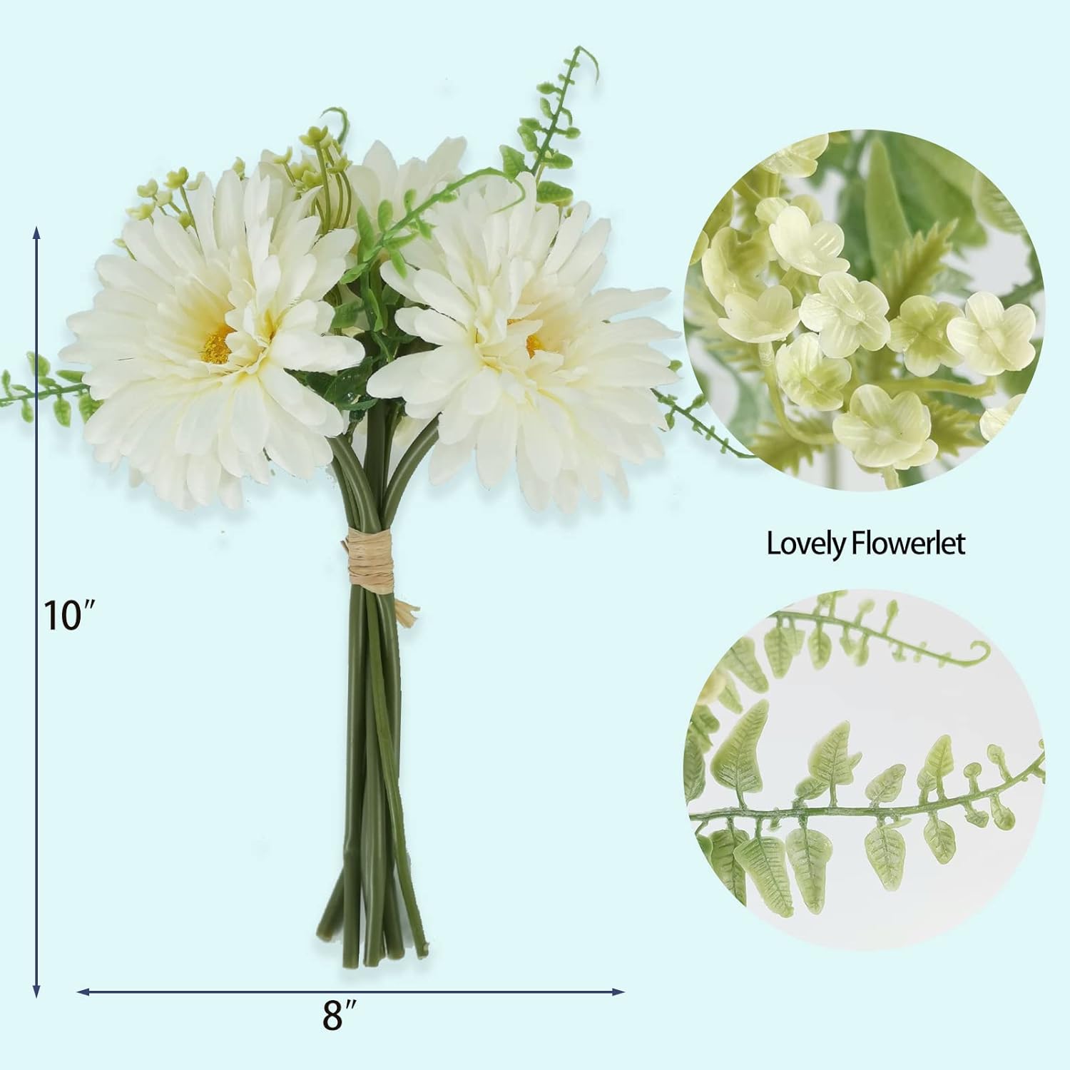 TOPIA Fake Flowers Artificial Gerbera Daisies Bouquet Silk White 10 Stems Match with Wild Flowerets - Image 7