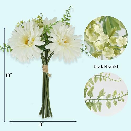 Miniatura 7 de TOPIA Ramo de margaritas artificiales y gerberas de flores falsas, color blanco seda, 10 tallos que combinan con flores silvestres