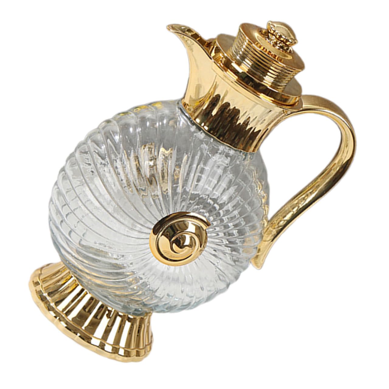 Happyyami Glaskrug 1,8l Gold mit Stabilem Sockel und Kühlschrankgeeignet im Eleganten Arabischen Stil für Dinnerpartys und Gästeunterhaltung