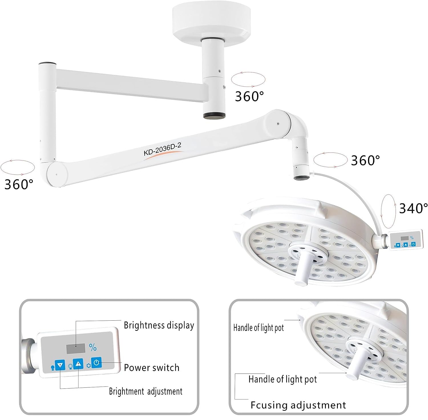 Global-Dental 108W LED Shadowless Light Lamp Surgical Light Lamp 36 Pcs 3W LED Bulbs KD-2036L-3 (Ceiling Lamp)