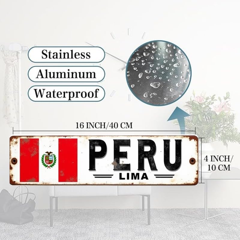Peru Tin Sign - 16x4 Inches Vintage Travel Decor for Wall, Suitable for Bedroom, Office, Living Room | indie room decor, street signs for bedroom, vintage decor for home image 3