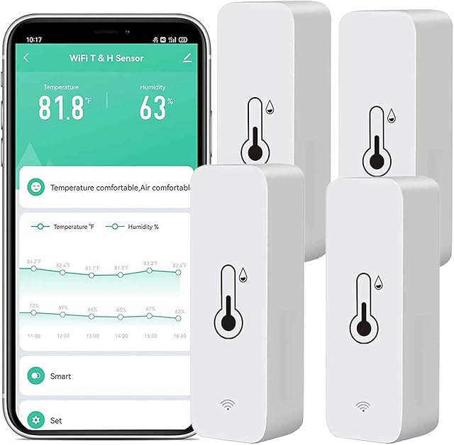 WiFi Hygrometer Thermometer Sensor: Smart Temperature Humidity Monitor, with Remote Monitor and TUYA APP Notification Alert, High Precision Indoor Thermometer No Hub Required, Work with Alexa (4-Pack)