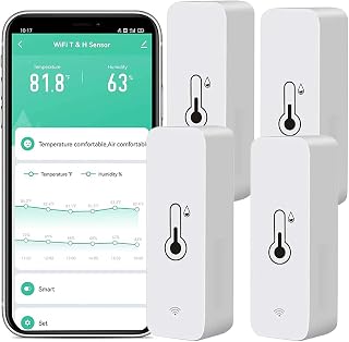 WiFi Hygrometer Thermometer Sensor: Smart Temperatur Luftfeuchtigkeit Monitor, mit Fernüberwachung und TUYA APP Benachrichtigungsalarm, kein Hub erforderlich, funktioniert mit Alexa (4er-Pack)
