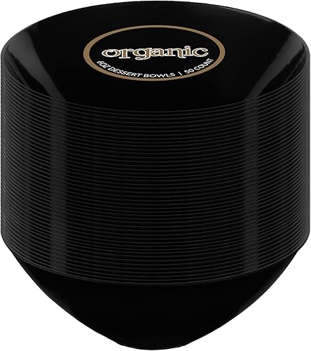 PLASTICPRO 6 onzas, 100 unidades Tazones de postre de plástico orgánico negro para fiestas, platos desechables elegantes y pesados de primera calidad