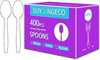 [400 Count] Clear Plastic Spoons Heavy Duty Disposable Spoon Reusable Bulk Plastic Utensils Sturdy Cutlery Set Durable Plasticware Silverware for Party,Every Day Use,Picnic,Camping,Wedding,Barbecues