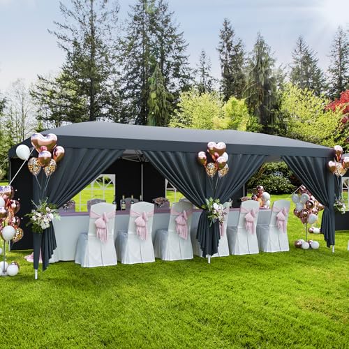 10x20 Heavy Duty Pop Up Canopy Tent with 6 Removable Sidewalls, Easy Up Commercial Canopy Tents for Parties, Large Outdoor Canopies with 3 Adjustable Heights, Stakes X18, Ropes X6, Grey