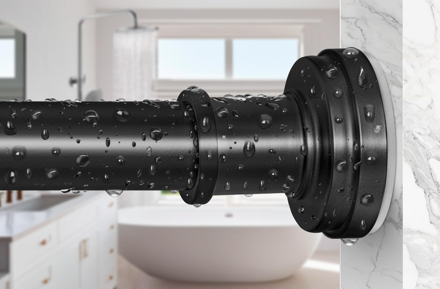 Black Shower Curtain Rod 36-84 Inch(3-7ft) Never Rust No Drilling Spring Tension Shower Rod, Adjustable Curtain Rod for Bathroom Window Living Room Matte Black 36"-84"