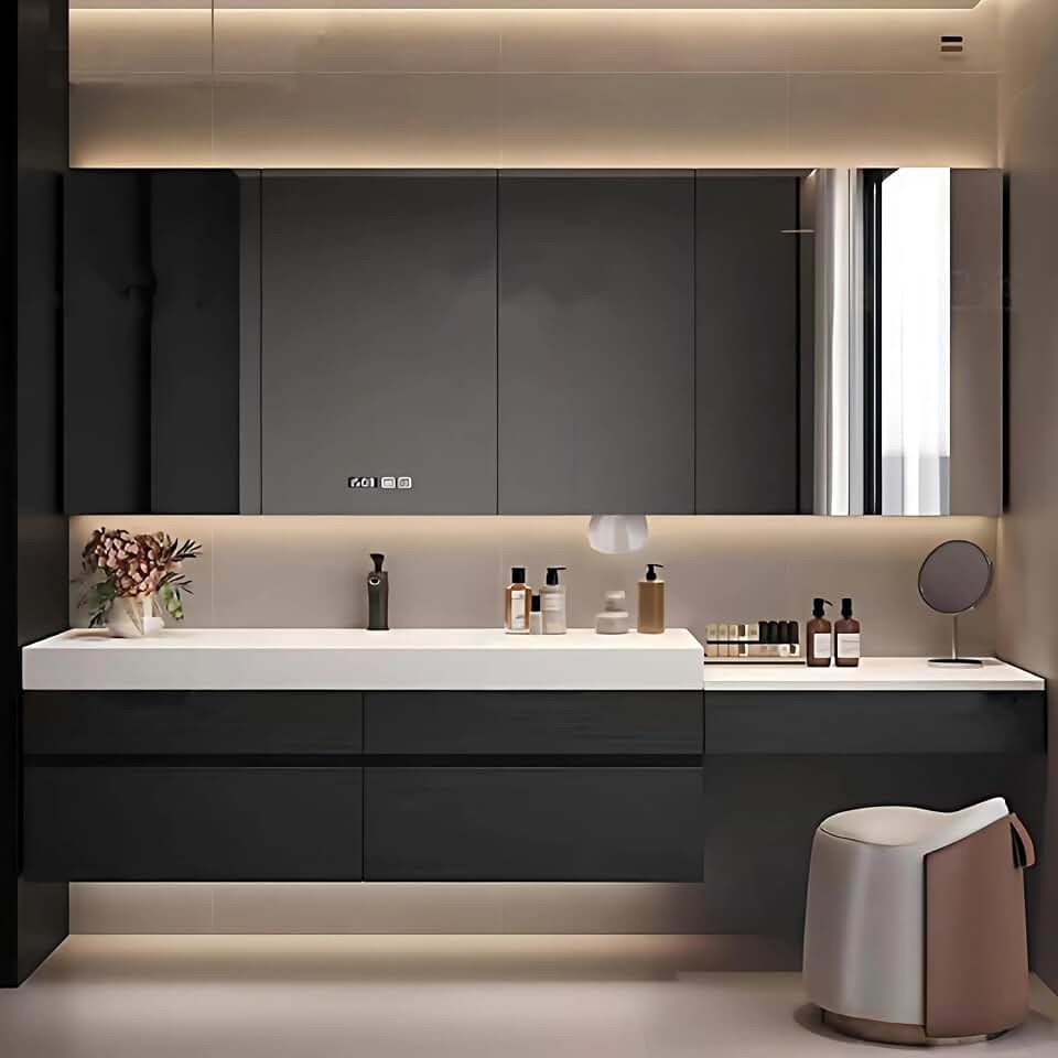 120" Bathroom Vanity with Sink, Modern Floating Bathroom Vanity, with Smart LED Defog Mirror, Plywood Storage Mirror Cabinet Soft Closing, Display Time, Fully Pre-Assembled with Dressing Table