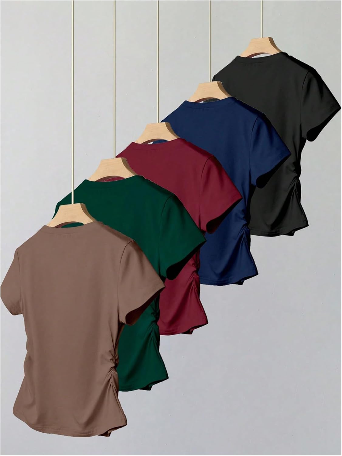 Girl's 5 Packs T Shirts Short Sleeve Ruched Tee Tops Summer Fitted Crewneck Basic Top - Image 2