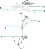 OFFO Colonna Doccia Senza Miscelatore, Asta Doccia Saliscendi con Soffione Pioggia 30x30cm e Doccetta 3 Getti, Asta Doccia Regolabile in Altezza 86-120cm, Tubo Acciaio Inox Antitorsione 1.6m, Cromo - 3