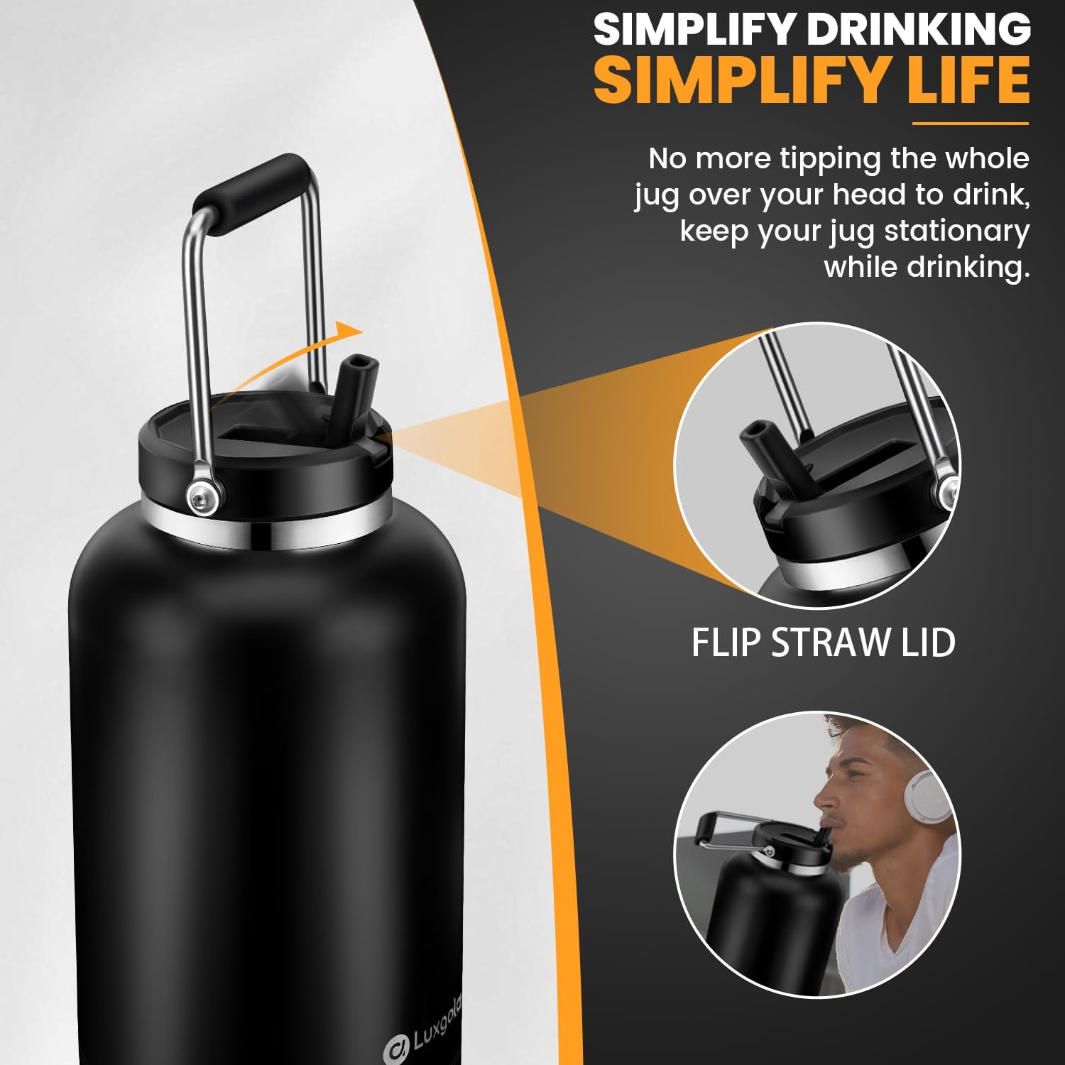 128 oz Insulated Water Jug with Straw Lid and Handle, One Gallon Stainless Steel Double Vacuum Water Bottle for Hot & Cold Drinks - Sweat Proof, Great for Travel, Hiking, Camping - Olive Green - Image 3