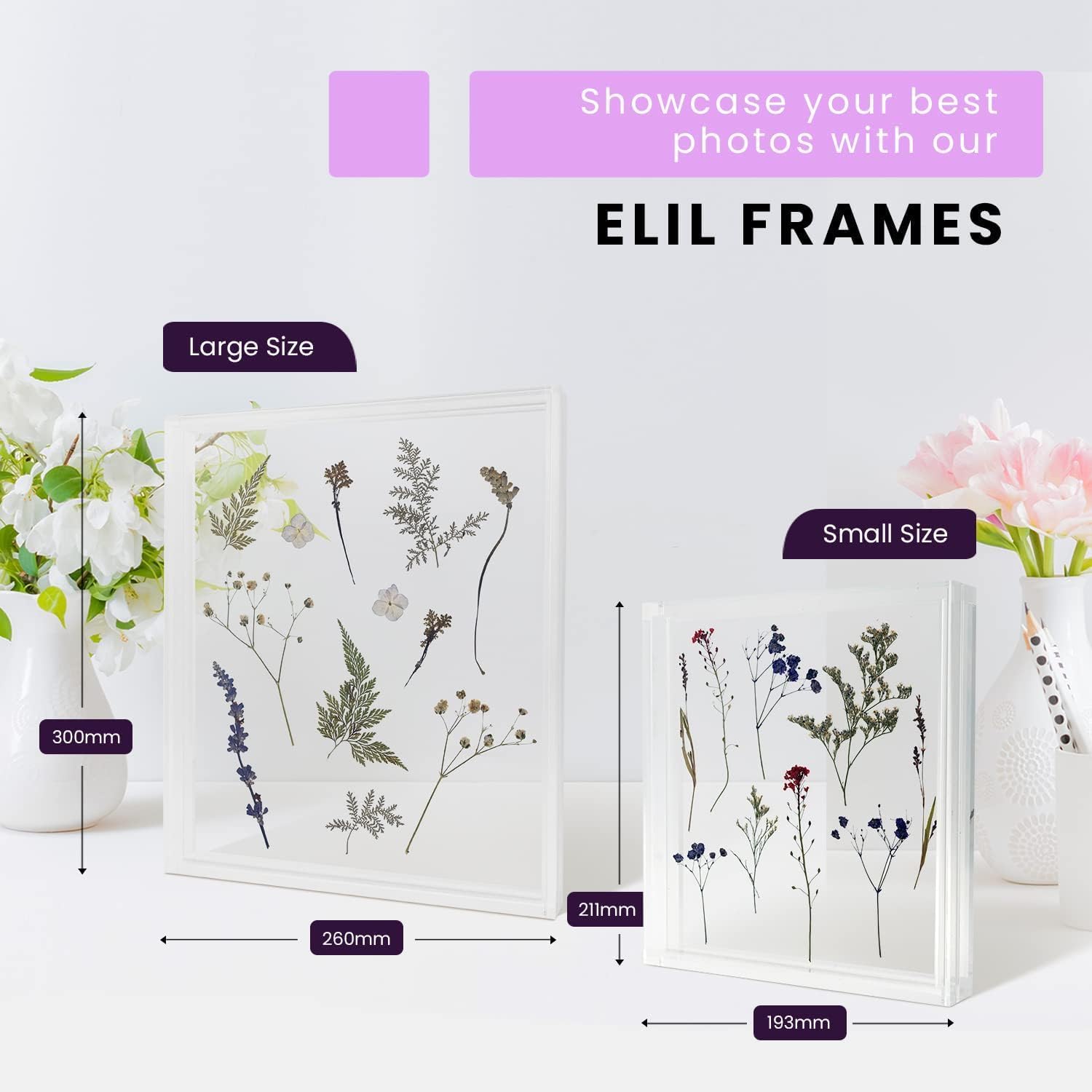 Elil Polaroid & Fujifilm Instax Frame – Clear Acrylic Floating Picture Frame 11.8" x 10.2" Holds 8x10 Photo or 12 Instax Mini Polaroid Go Prints Double-Sided Collage Display for Wedding, Pack of 2