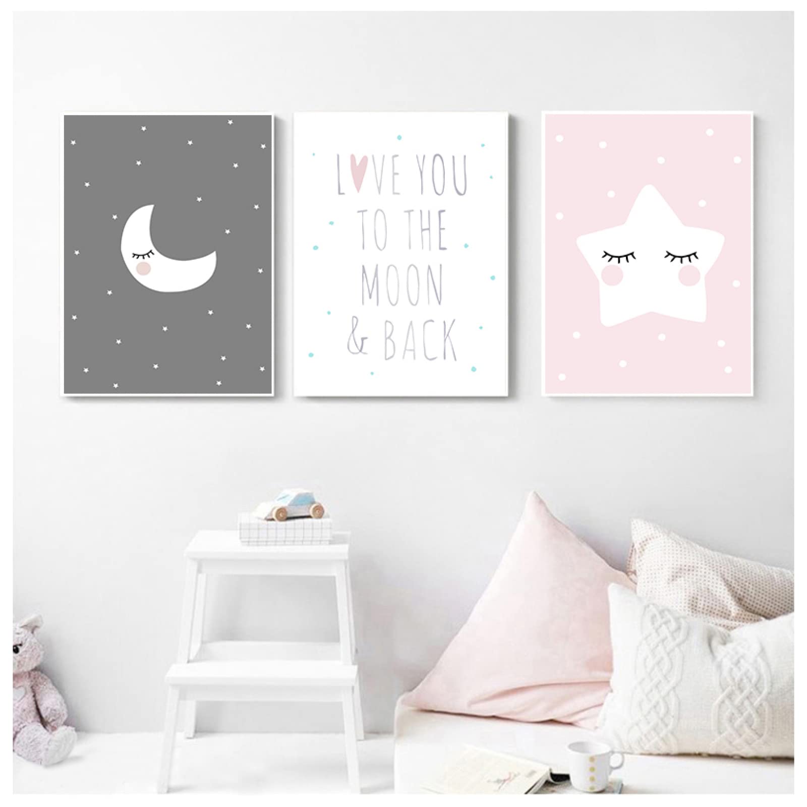 GVOZI D'Impressions D'Art Mural Lune Étoile Bébé Pépinière Mur Art Toile Affiches Imprime Dessin Animé Peinture Nordique Enfants Décoration Photo Bébé Chambre Décor 60x90cm