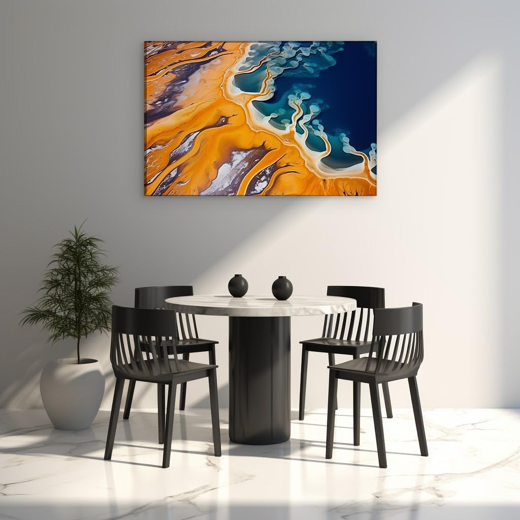 Canvas for Living room. Abstract Aerial Artistry Unveiled Over Water's Palette, 27 x 18 inch Canvas Wall Art - Contemporary Masterpieces - Modern Home Decor